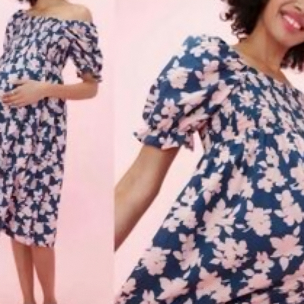 The Nines by HATCH Blue and Pink Floral Midi Dress